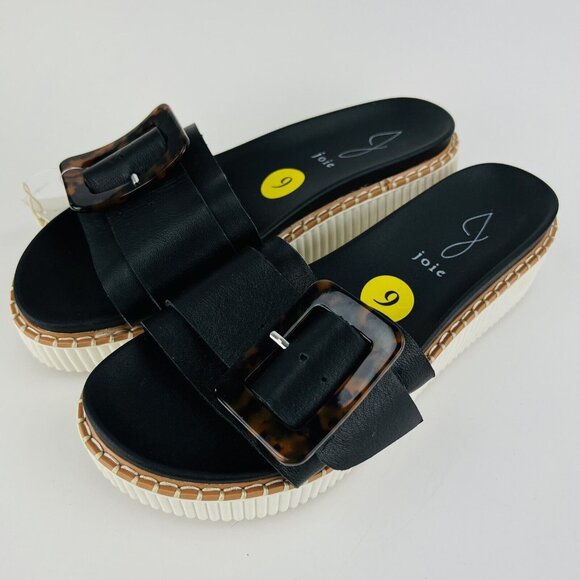 NWOB JOIE Women's Lyla Black Leather Adjustable Buckle Platform Sandals Size 9 - Picture 4 of 14